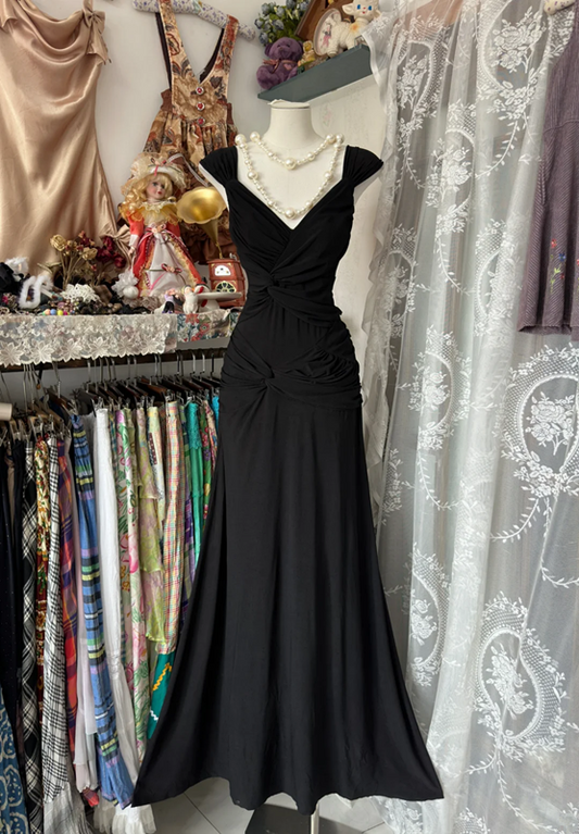 Black halter-neck, fitted, bodycon long dress, prom dress R6355