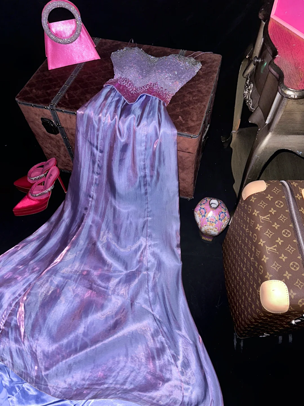 Purple sequined long ball gown R7034