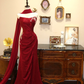 Red strapless fitted waist elegant long bridal gown R6596