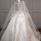 White diamond long sleeve slim waist exquisite elegant puffy skirt long dress bridal dress R5838