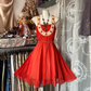 Red halter-neck fitted A-line mini dress, ball gown R6396