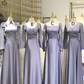 Gray-purple satin waist-cinched slim-fit ball gown, bridesmaid dress R5957