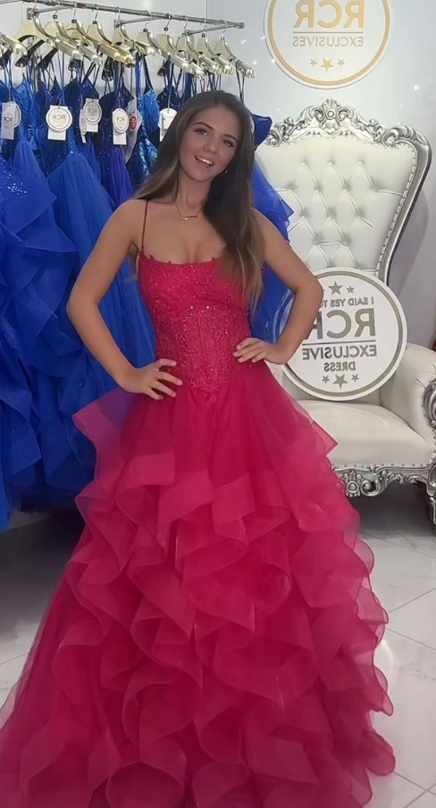 Tulle Puffy Corset Prom Gown , Barbie Pink Dreamy Women's Maxi Evening Dress Birthday Dress RS2540