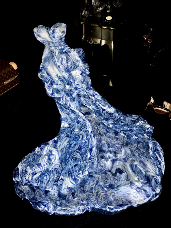 Blue rose strapless fitted waist sexy long ball gown R6955