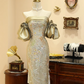 Light green off-the-shoulder fitted ball gown, bridal dress R7188