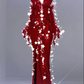 Red Halter-Neck Fitted-Waist Slim-Fit Sexy Long Prom Dress R6516