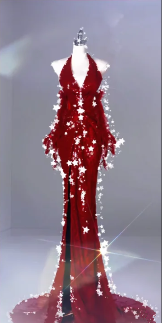 Red Halter-Neck Fitted-Waist Slim-Fit Sexy Long Prom Dress R6516