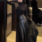 Royal sister style high collar bottoming top 2025 large size high-end A-line leather skirt suit R1404
