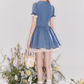 Vintage denim dress with baby doll collar, puff sleeves and waist-hugging tutu skirt R4543