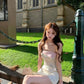 Apricot short skirt pink tube top design waist slimming sexy short skirt homecoming dress R4061