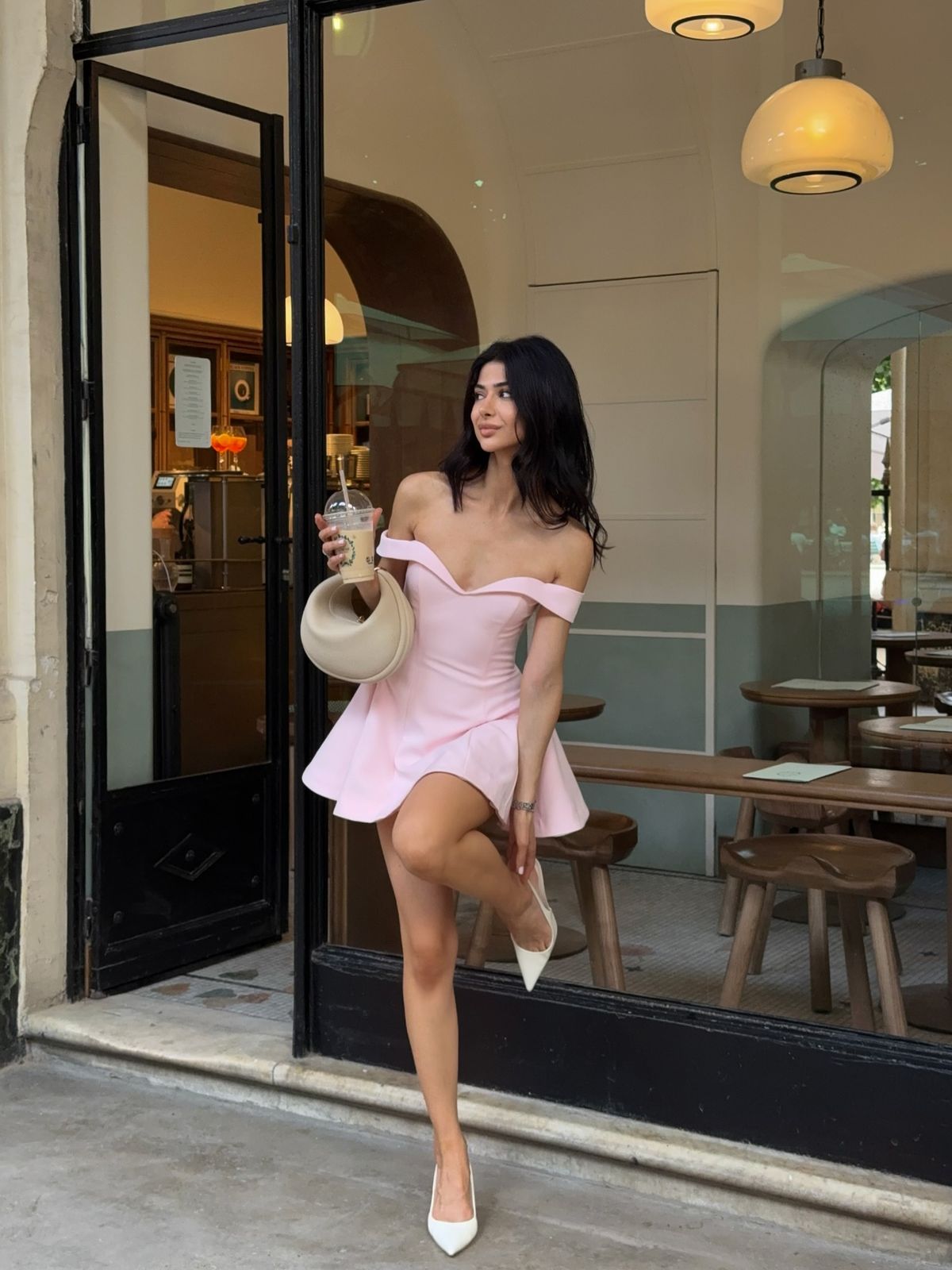 Pink gentle one-shoulder waist slimming A-line short skirt homecoming dress R3538