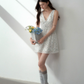 Tencel bow tie V-neck vest dress summer sweet playful midi dress R3332
