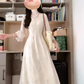 Tea break French style gentle temperament v-neck long-sleeved dress super beautiful waist skirt female R0467