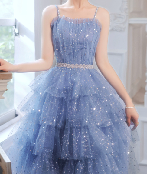Sparkly Blue Homecoming Dress ,Tulle Ruffled Sequins Corset Short Prom Dress RS1673