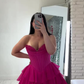 Rose red tube top waist slim cake skirt short skirt homecoming dress R5486