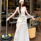 Fairy temperament high-end irregular off-shoulder sleeveless top skirt suit two-piece suit R1756