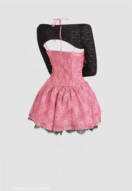 Sweet and spicy lace rose suspender dress 2025 large size pure desire cardigan suit R1315