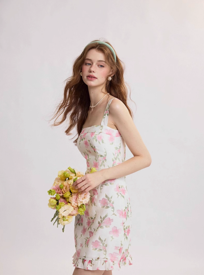 French floral suspender short dress R2710