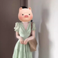Summer holiday atmosphere small skirt beautiful gentle temperament green v-neck puff sleeve dress R0479