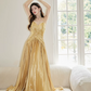 Elegant Bright Yellow A-Line Halter Maxi Evening Dress Prom Dress RS462