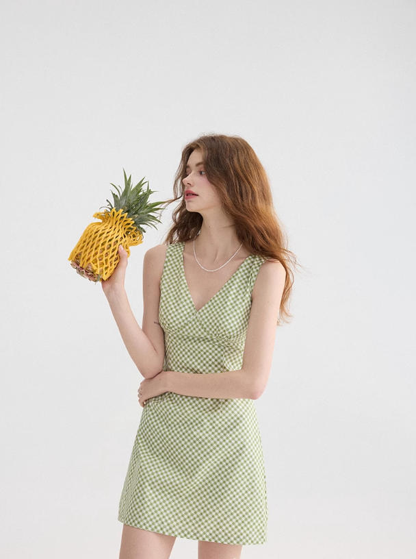 French green dress suspenders short skirt holiday wear skirt R2751