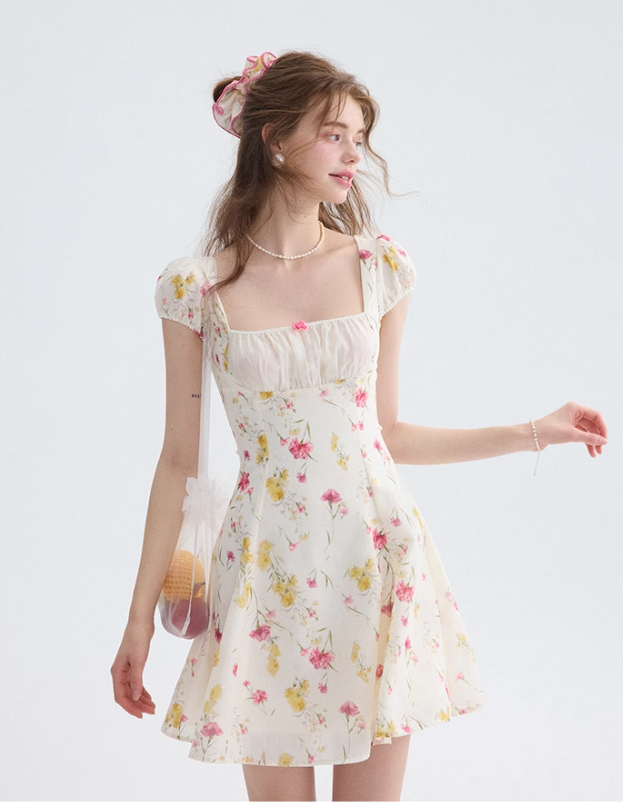 French style short sleeve dress short skirt floral princess dress R2702