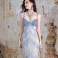 Elegant Pale Blue Tassel Sheath Spaghetti Straps Maxi Evening Dress Prom Dress RS463
