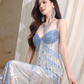 Elegant Pale Blue Tassel Sheath Spaghetti Straps Maxi Evening Dress Prom Dress RS463