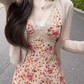 Retro V-neck sleeveless dress temperament waist A-line short skirt R0694