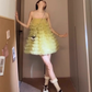 Yellow mesh suspender dress 2025 new gentle sweet style a-line short skirt R0807