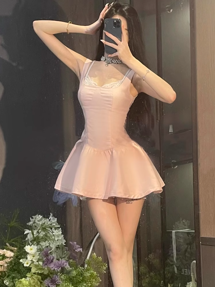 Pure desire style suspender dress 2025 sweet and spicy waist puffy A-line skirt R1052