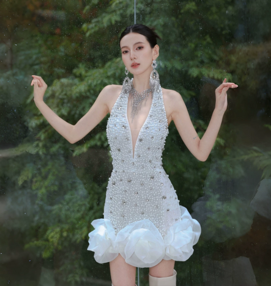 Sexy Sliver Beaded Sheath V-neck Bodycon Mini Prom Dress Homecoming Dress RS453