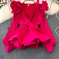 Ruffled waist shirt 2025 niche design three-dimensional petal waist cover meat slim top trend R0390