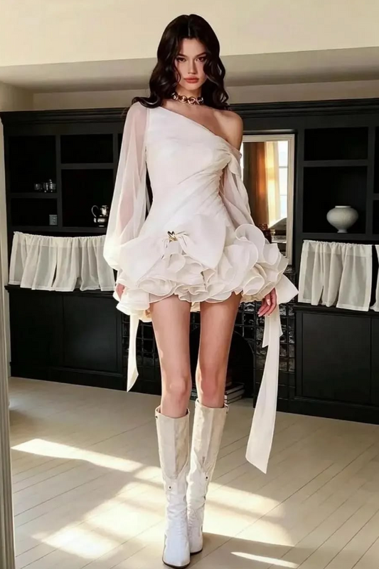Pleated Silky Women's Homecoming Dress White Corset Short Prom Dress Birthday Dress RS2438