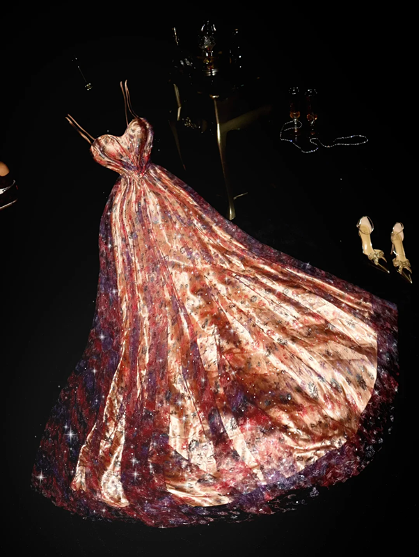 Dreamy Rose Gold High-Waisted Slimming Long Ball Gown R6996