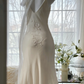 Apricot white halter-neck fitted long ball gown R7671
