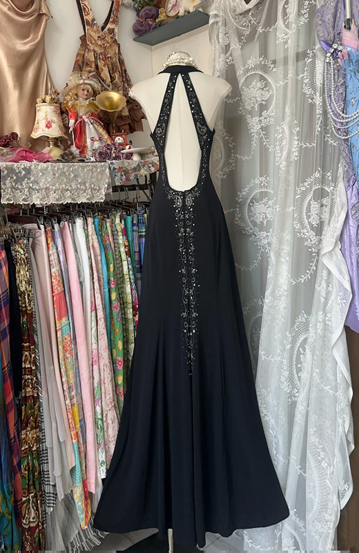 Black halter neck slim waist elegant sexy long ball gown R6157