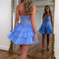 Blue tube top waist fishbone sexy short skirt homecoming dress R5565