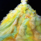 Yellow-green strapless, fitted waist, puffy cake skirt, long ball gown R8700
