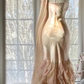 Champagne-colored halter-neck fitted bodycon long ball gown R6557