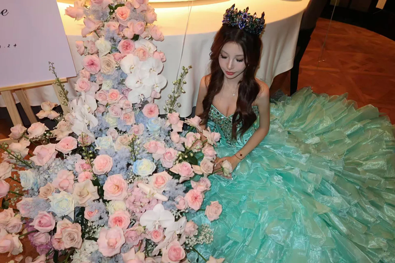 Blue strapless fitted waist princess skirt ball gown R6397