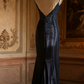 Navy blue halter-neck fitted waist bodycon sexy long ball gown R6717