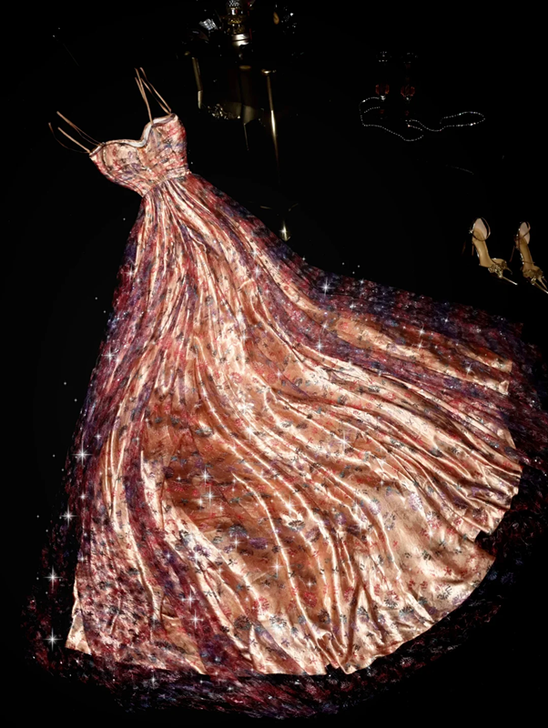 Dreamy Rose Gold High-Waisted Slimming Long Ball Gown R6996