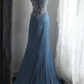 Retro light blue sequined halter-neck fitted long ball gown R6756