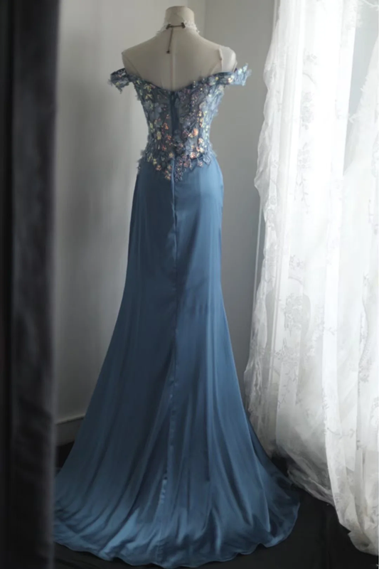 Retro light blue sequined halter-neck fitted long ball gown R6756