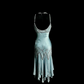 Gray-blue halter-neck fitted ball gown R6637