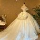 White Off-the-Shoulder Waist-Cinched Puffball Skirt Ball Gown, Bridal Gown R7362