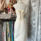 Ivory white strapless satin mini dress, fitted waist, prom dress R6277