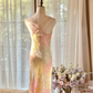 Pastel halter-neck fitted long ball gown for a sweet and girly look R7751