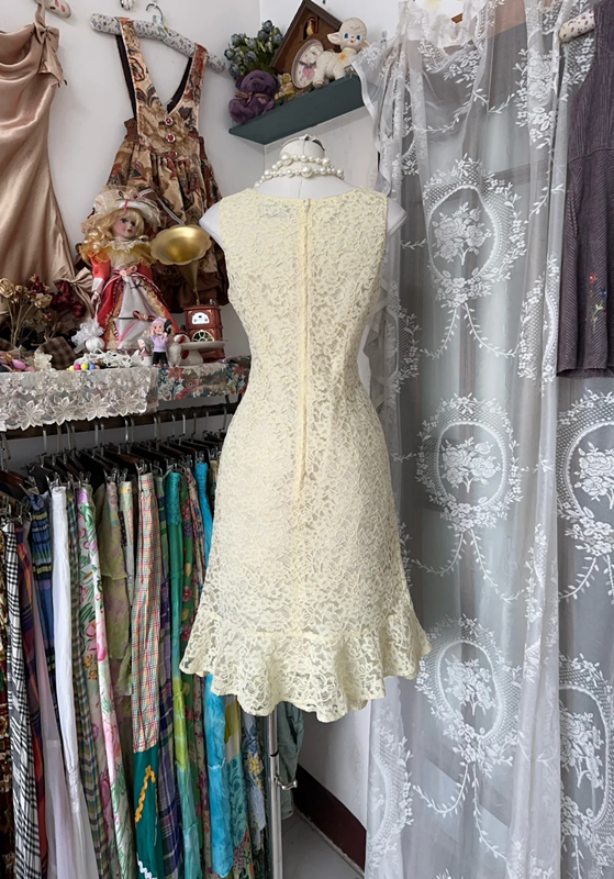 Apricot sleeveless fitted lace sexy mini dress, ball gown R6356